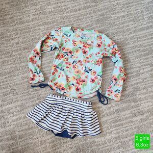 RuffleButts girls 2 piece swimsuit long sleeve rash guard blue size 5